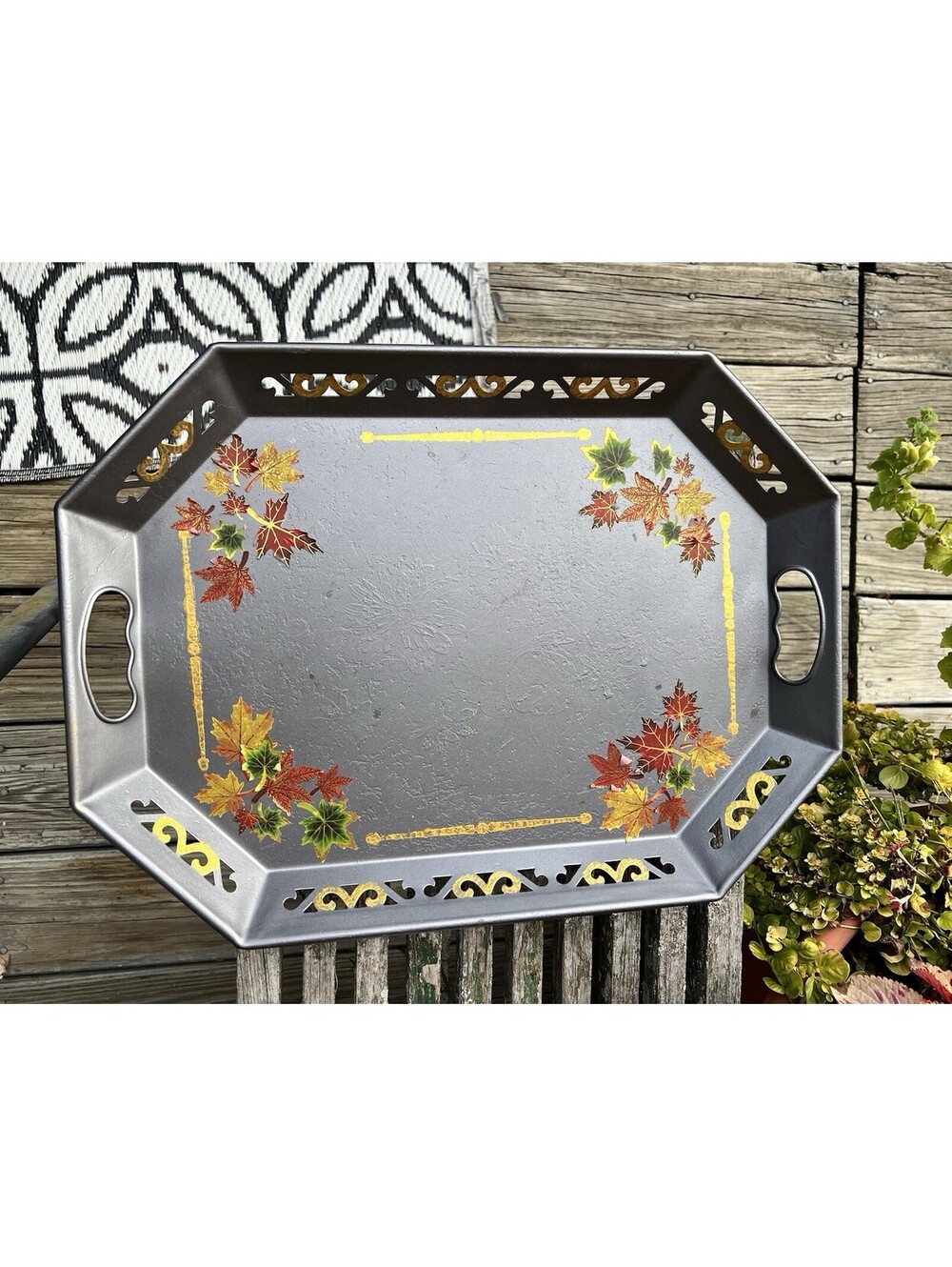 Black Metal Serving TV Tray Fall Autumn Yellow Orange Maples Leaves Hand Decor